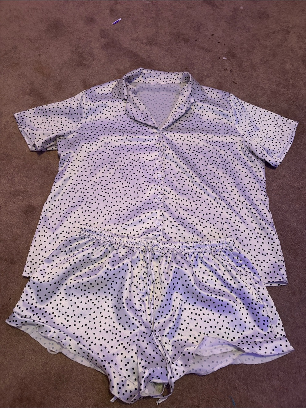 Polka Dot Satin Pajama Set - White with Black Dots